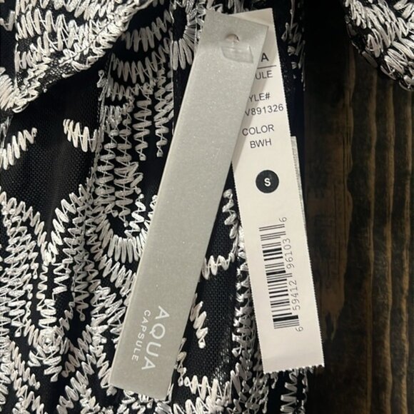 Aqua Maxi Dress S Black White Ruffle Overlay Lace Off Shoulder Party Dress Boho - Picture 7 of 10